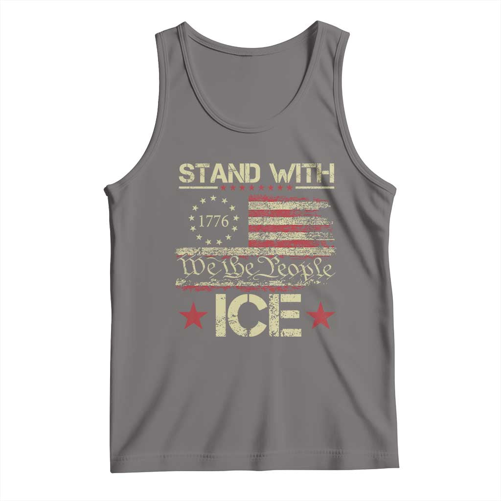 Stand With Ice Tank Top Immigration Officers American Flag Border Patrol TS11 Deep Heather Print Your Wear