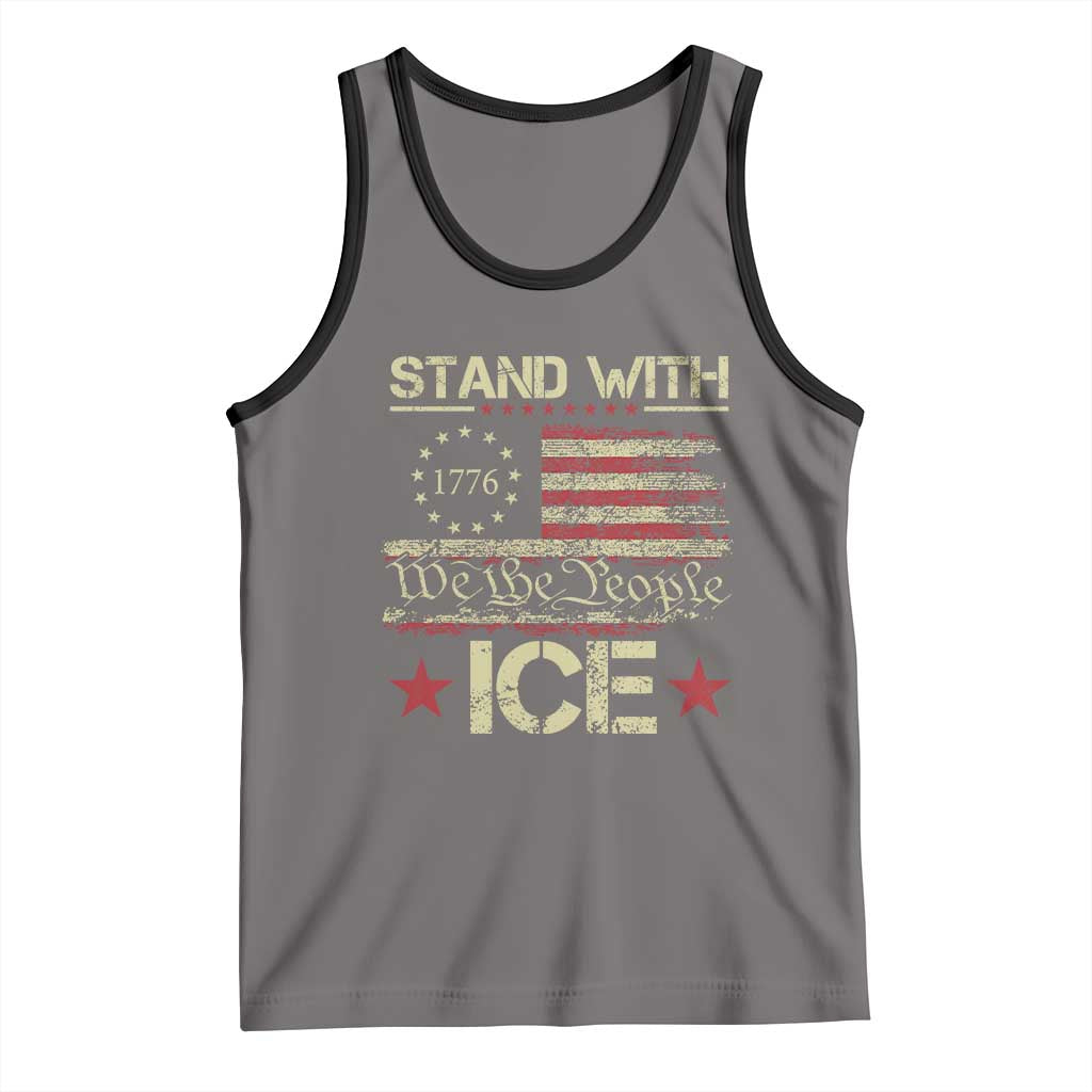 Stand With Ice Tank Top Immigration Officers American Flag Border Patrol TS11 Deep Heather Black Print Your Wear