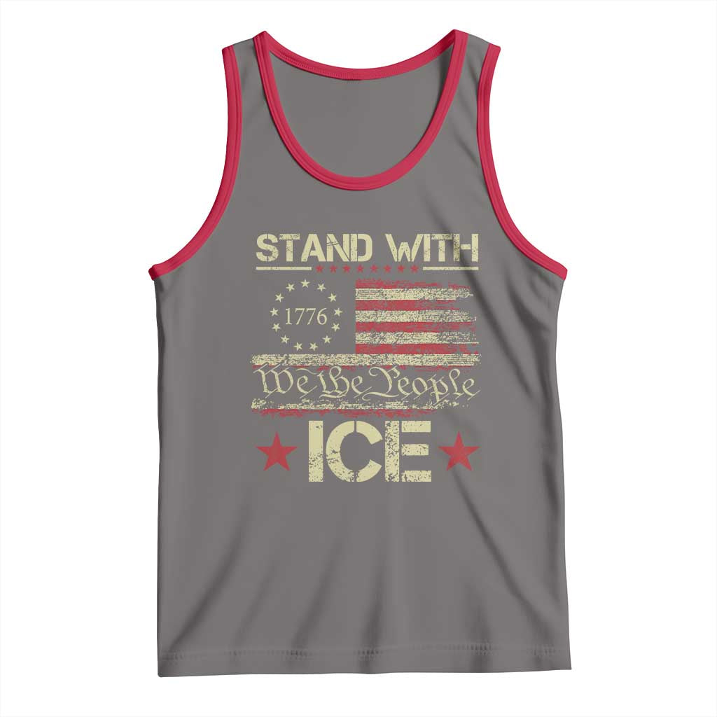 Stand With Ice Tank Top Immigration Officers American Flag Border Patrol TS11 Deep Heather Red Print Your Wear