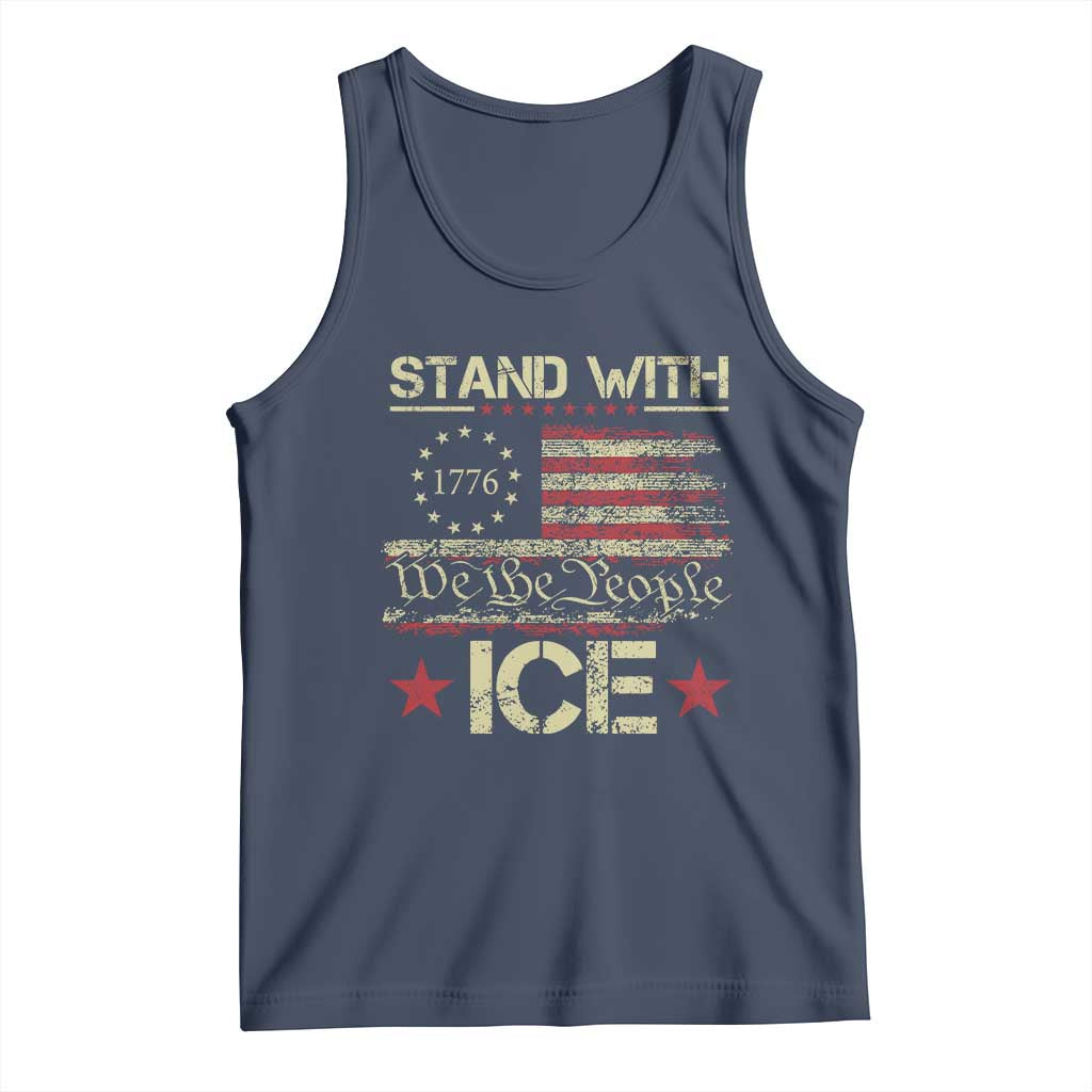 Stand With Ice Tank Top Immigration Officers American Flag Border Patrol TS11 Navy Print Your Wear