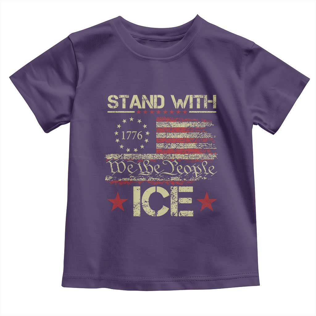Stand With Ice Toddler T Shirt Immigration Officers American Flag Border Patrol TS11 Purple Print Your Wear