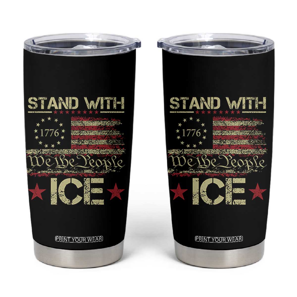 Stand With Ice Tumbler Cup Immigration Officers American Flag Border Patrol TS11 Black Print Your Wear