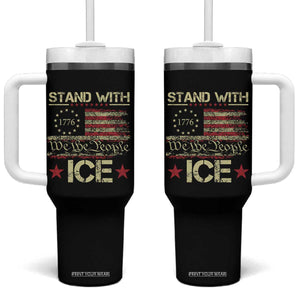 Stand With Ice Tumbler With Handle Immigration Officers American Flag Border Patrol TS11 One Size: 40 oz Black Print Your Wear