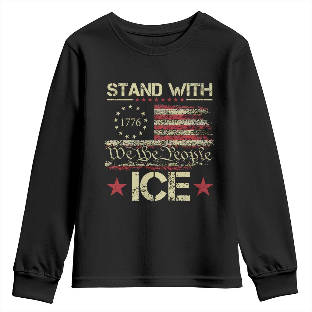 Stand With Ice Youth Sweatshirt Immigration Officers American Flag Border Patrol TS11 Black Print Your Wear