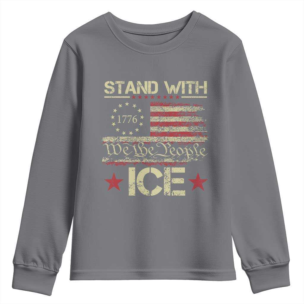 Stand With Ice Youth Sweatshirt Immigration Officers American Flag Border Patrol TS11 Charcoal Print Your Wear