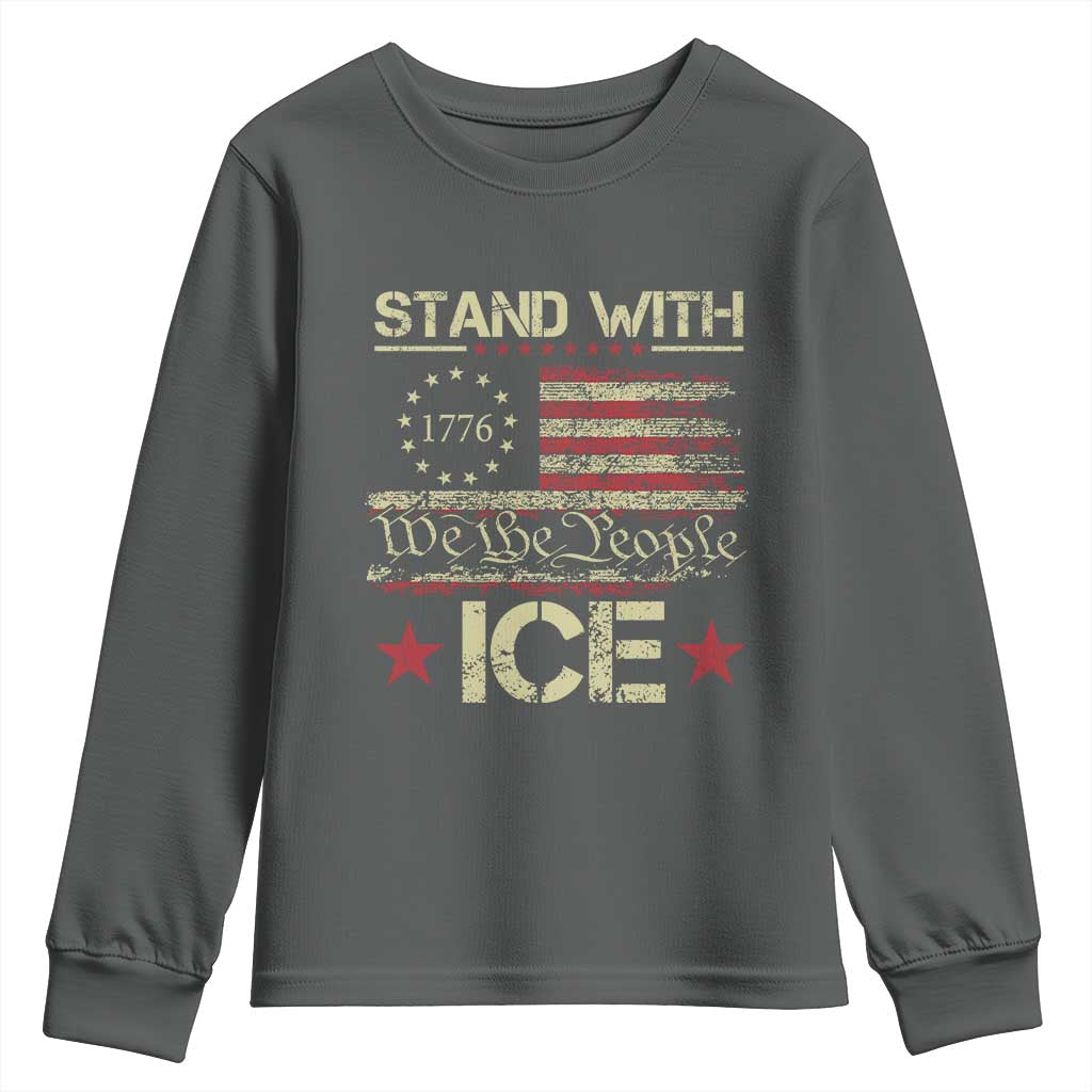 Stand With Ice Youth Sweatshirt Immigration Officers American Flag Border Patrol TS11 Dark Heather Print Your Wear