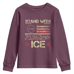 Stand With Ice Youth Sweatshirt Immigration Officers American Flag Border Patrol TS11 Maroon Print Your Wear