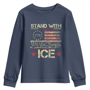 Stand With Ice Youth Sweatshirt Immigration Officers American Flag Border Patrol TS11 Navy Print Your Wear