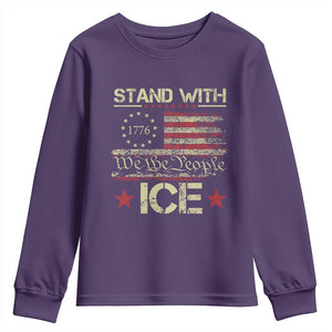 Stand With Ice Youth Sweatshirt Immigration Officers American Flag Border Patrol TS11 Purple Print Your Wear