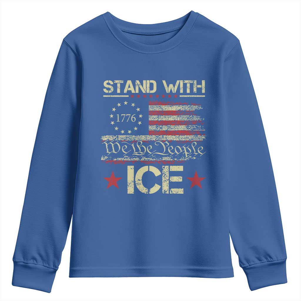 Stand With Ice Youth Sweatshirt Immigration Officers American Flag Border Patrol TS11 Royal Blue Print Your Wear