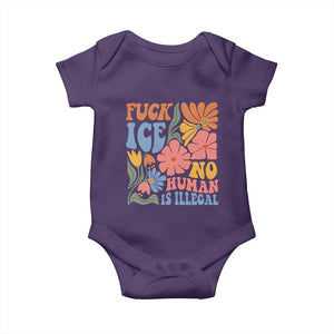 Fck Ice No Human Is Illegal Baby Onesie Immigration Rights Protest Rertro Floral TS11 Purple Print Your Wear