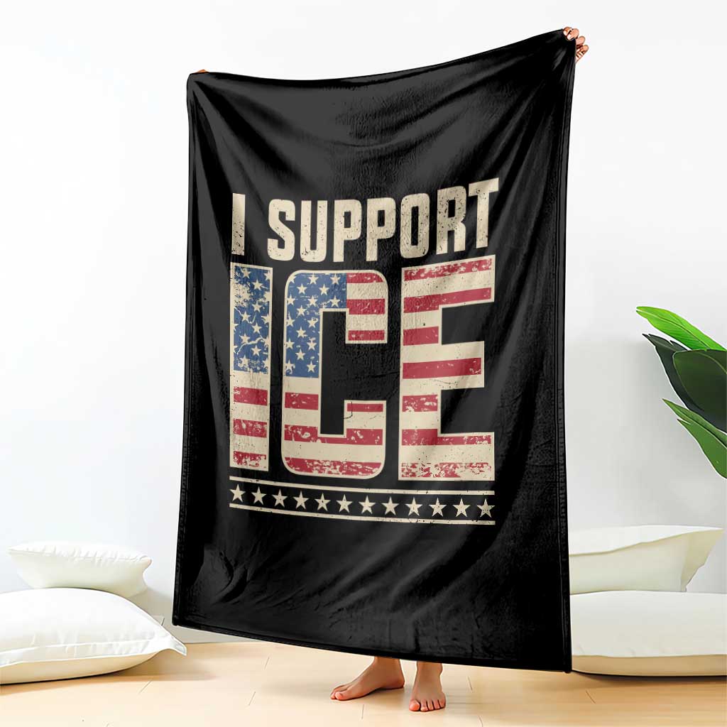 I Support ICE Throw Blanket Immigration Officers Vintage American Flag TS11 Print Your Wear