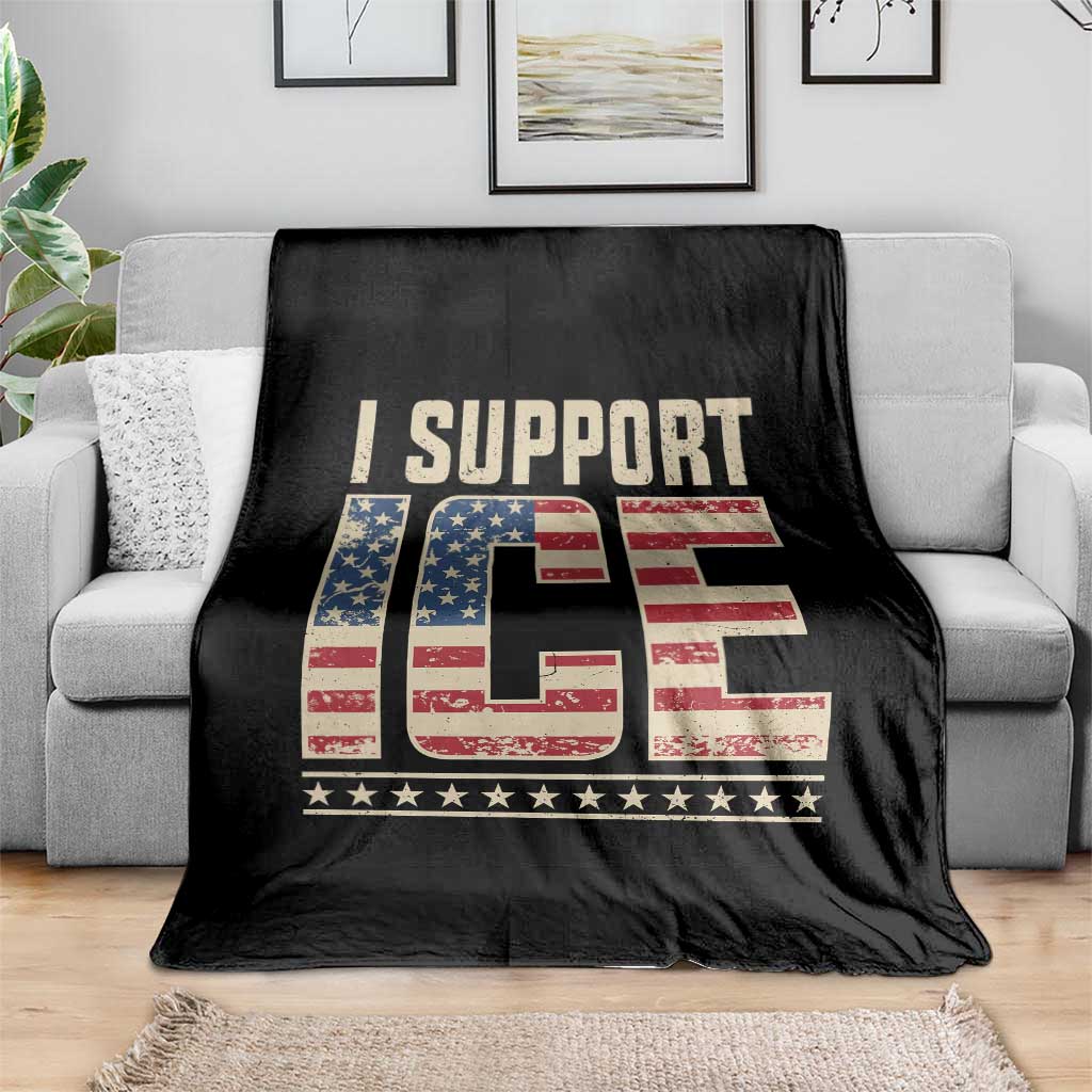 I Support ICE Throw Blanket Immigration Officers Vintage American Flag TS11 Print Your Wear
