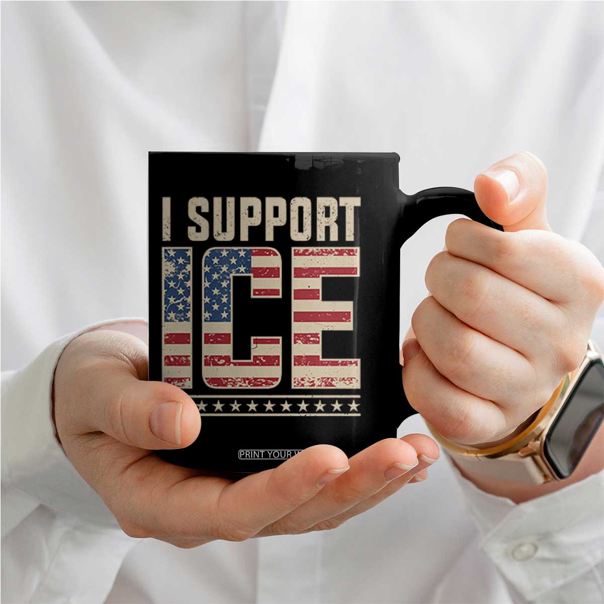I Support ICE Coffee Mug Immigration Officers Vintage American Flag TS11 Print Your Wear
