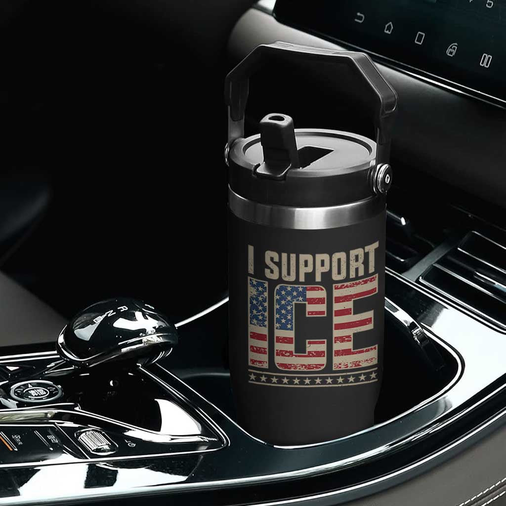 I Support ICE Flip Straw Tumbler Immigration Officers Vintage American Flag TS11 Print Your Wear