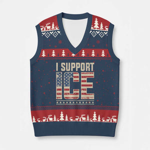 I Support ICE V-Neck Knit Sweater Vest Immigration Officers Vintage American Flag TS11 Navy Red Print Your Wear