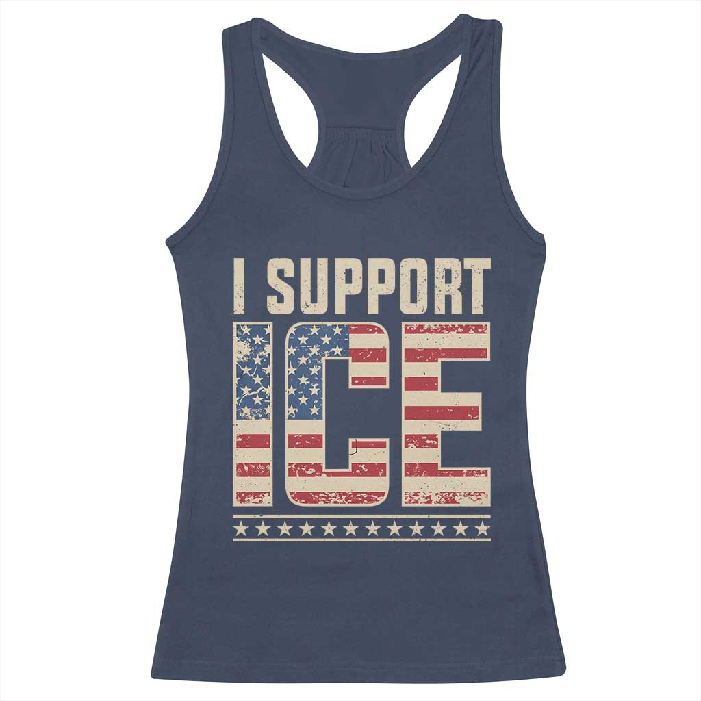 I Support ICE Racerback Tank Top Immigration Officers Vintage American Flag TS11 Navy Print Your Wear