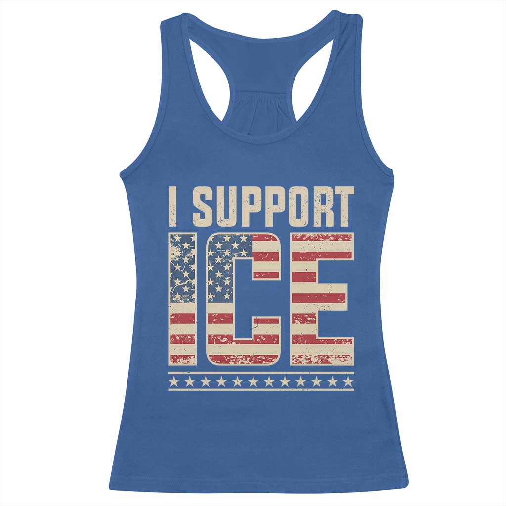 I Support ICE Racerback Tank Top Immigration Officers Vintage American Flag TS11 Royal Blue Print Your Wear
