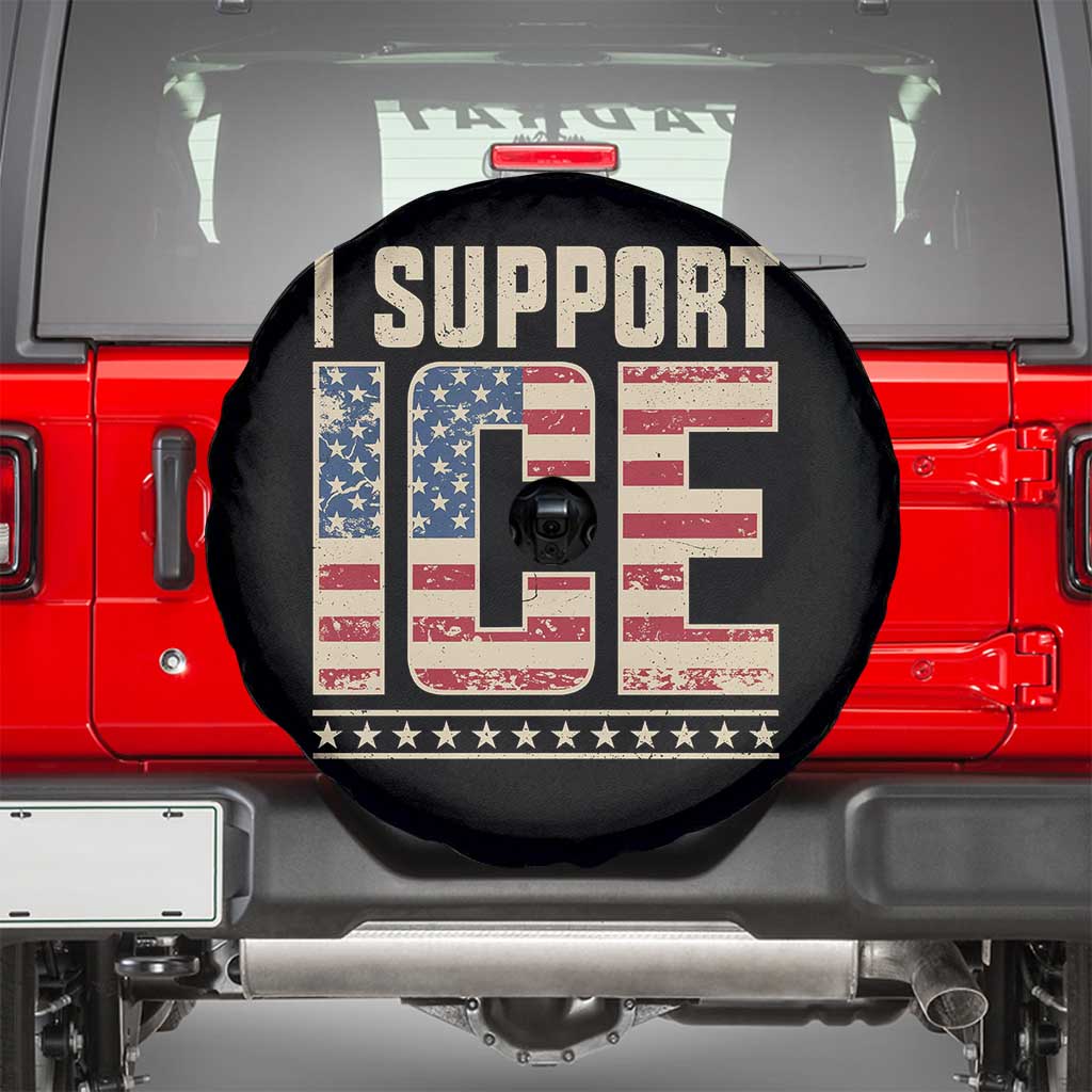 I Support ICE Spare Tire Cover Immigration Officers Vintage American Flag TS11 Black Print Your Wear