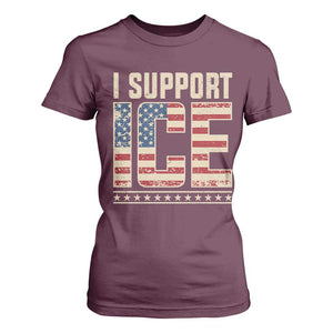 I Support ICE T Shirt For Women Immigration Officers Vintage American Flag TS11 Maroon Print Your Wear