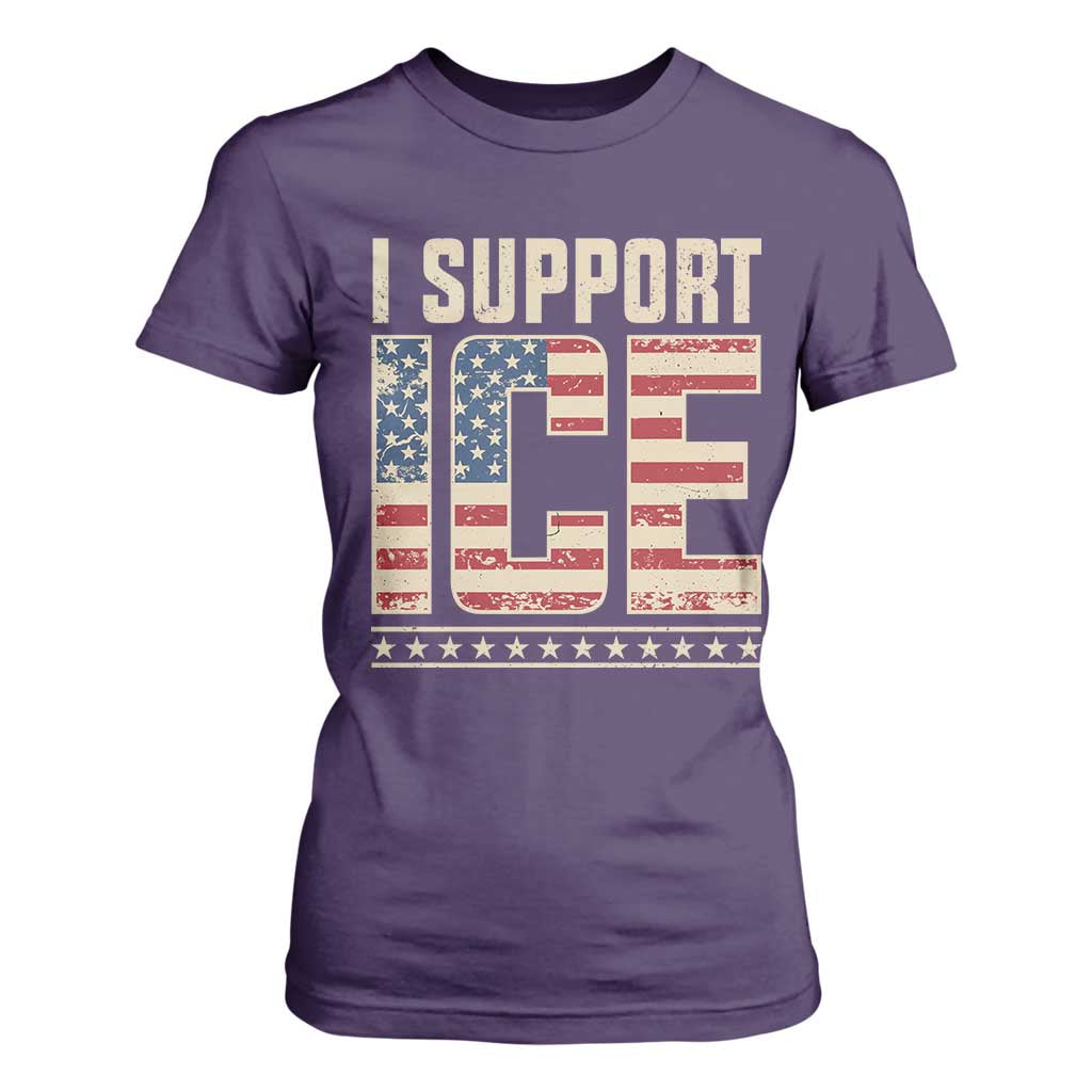 I Support ICE T Shirt For Women Immigration Officers Vintage American Flag TS11 Purple Print Your Wear