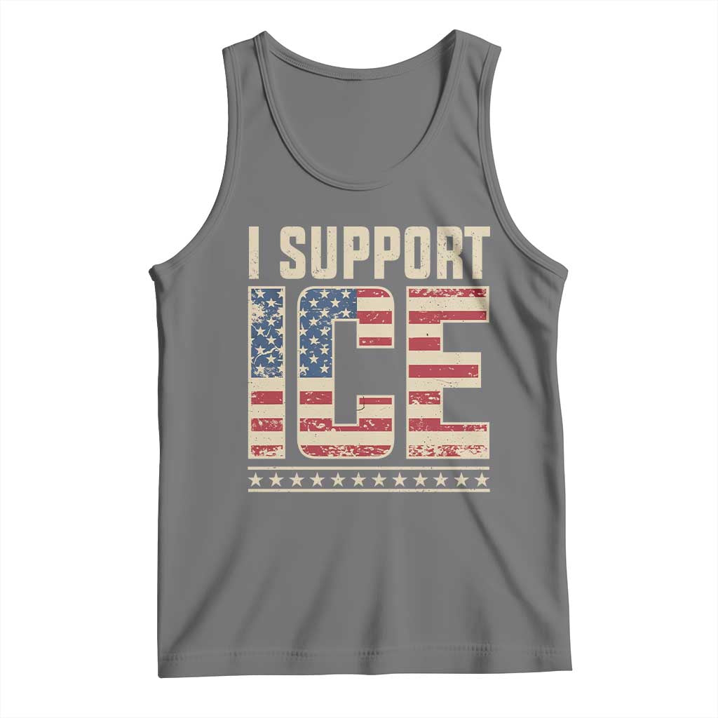 I Support ICE Tank Top Immigration Officers Vintage American Flag TS11 Black Heather Print Your Wear