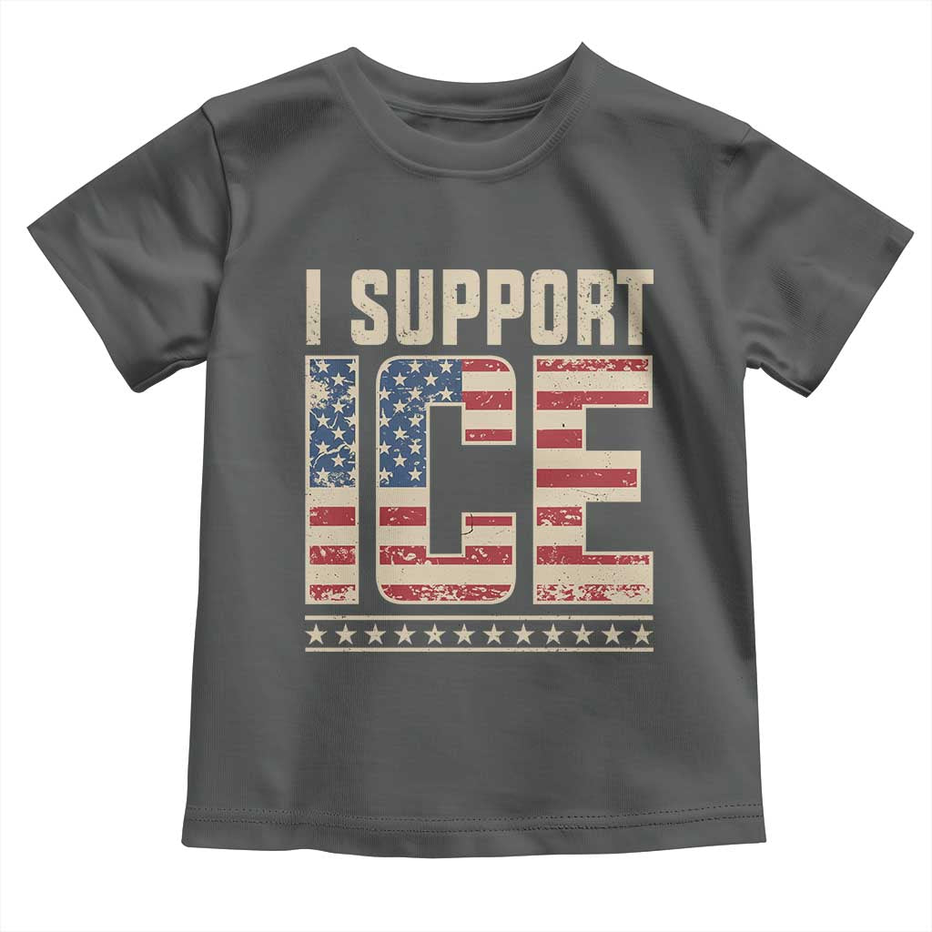 I Support ICE Toddler T Shirt Immigration Officers Vintage American Flag TS11 Dark Heather Print Your Wear