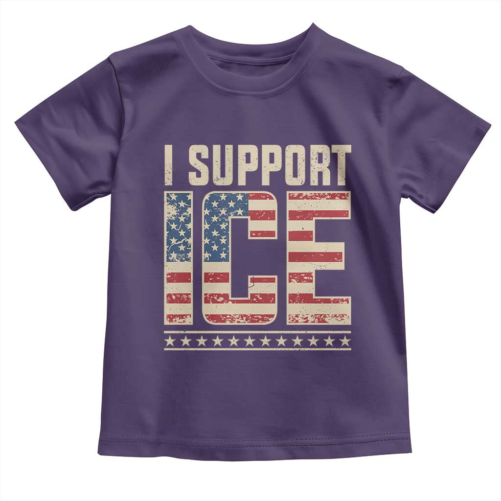 I Support ICE Toddler T Shirt Immigration Officers Vintage American Flag TS11 Purple Print Your Wear