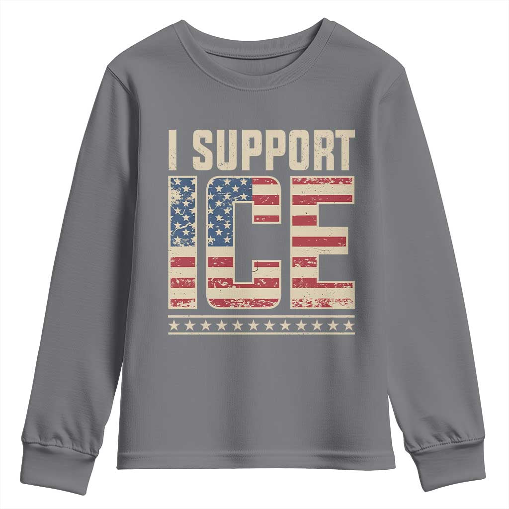 I Support ICE Youth Sweatshirt Immigration Officers Vintage American Flag TS11 Charcoal Print Your Wear