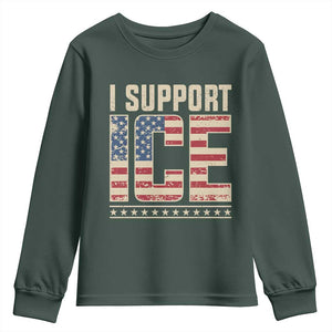 I Support ICE Youth Sweatshirt Immigration Officers Vintage American Flag TS11 Dark Forest Green Print Your Wear