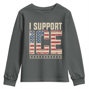 I Support ICE Youth Sweatshirt Immigration Officers Vintage American Flag TS11 Dark Heather Print Your Wear