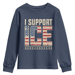 I Support ICE Youth Sweatshirt Immigration Officers Vintage American Flag TS11 Navy Print Your Wear