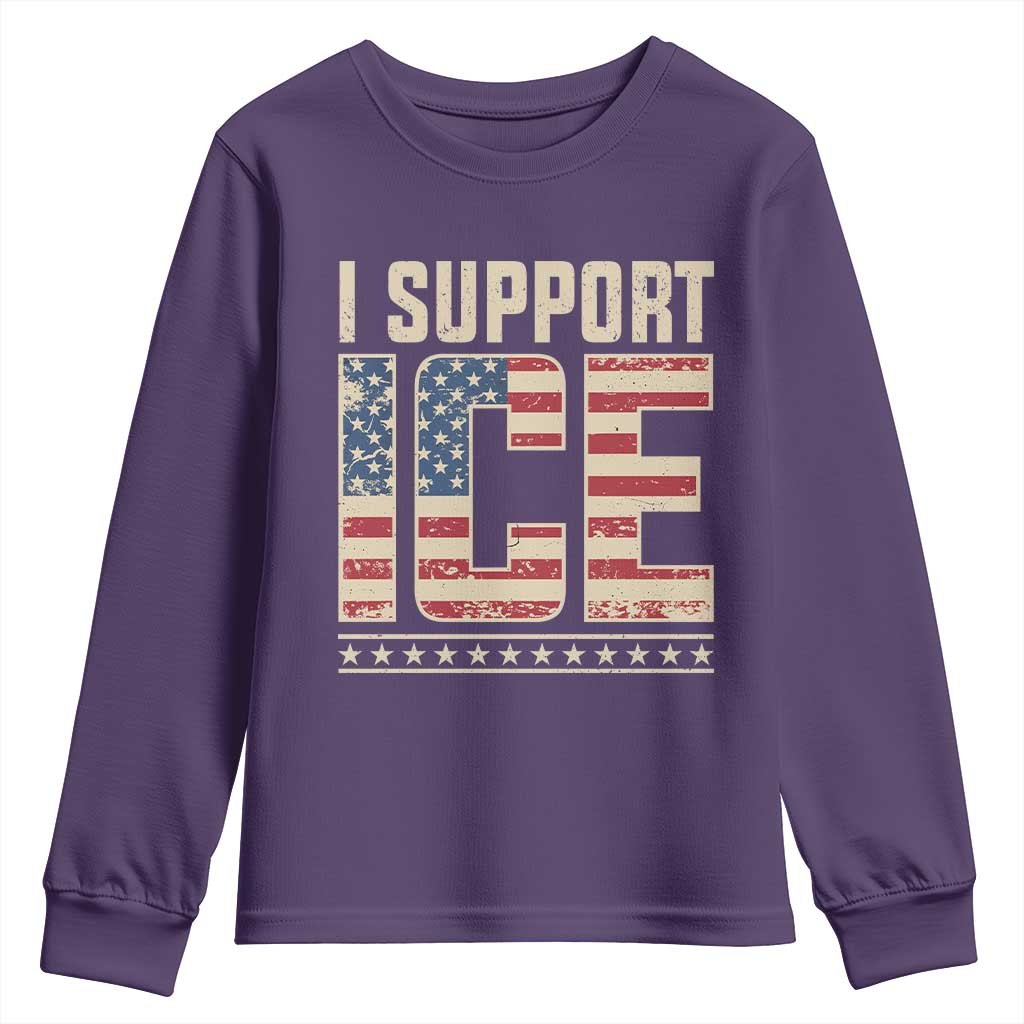 I Support ICE Youth Sweatshirt Immigration Officers Vintage American Flag TS11 Purple Print Your Wear