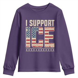 I Support ICE Youth Sweatshirt Immigration Officers Vintage American Flag TS11 Purple Print Your Wear