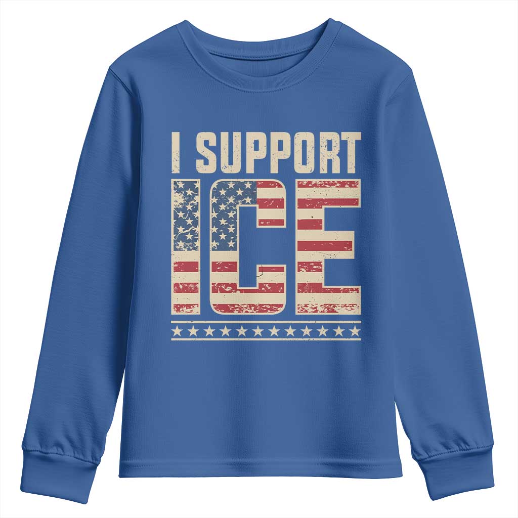 I Support ICE Youth Sweatshirt Immigration Officers Vintage American Flag TS11 Royal Blue Print Your Wear