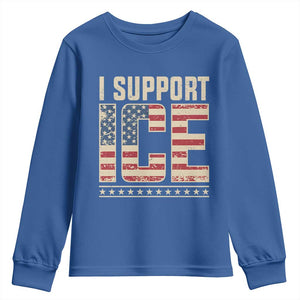 I Support ICE Youth Sweatshirt Immigration Officers Vintage American Flag TS11 Royal Blue Print Your Wear