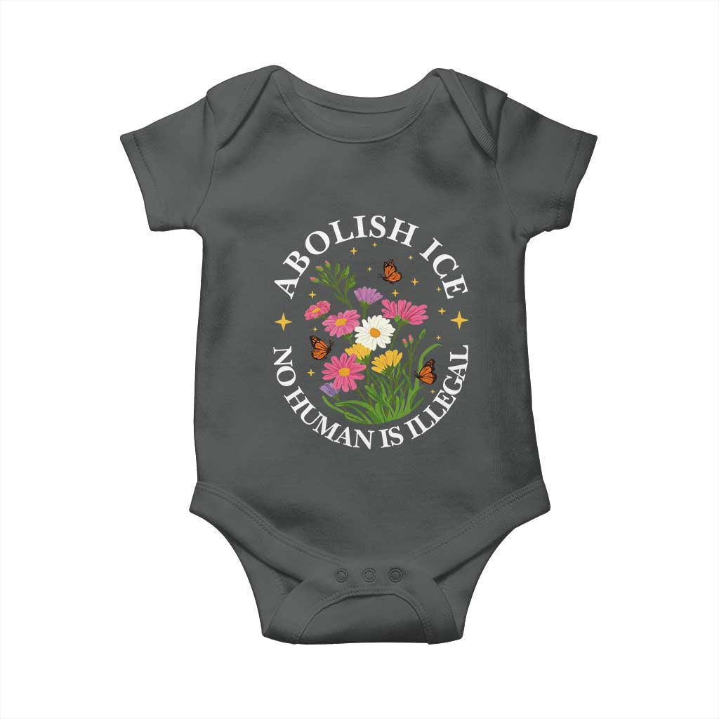 Abolish Ice No Human Is Illegal Baby Onesie Immigration Rights Protest TS11 Dark Heather Print Your Wear