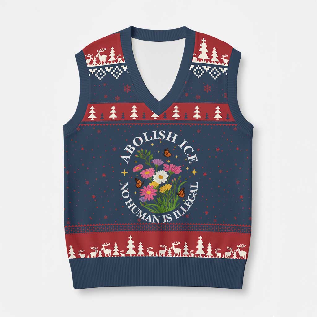 Abolish Ice No Human Is Illegal V-Neck Knit Sweater Vest Immigration Rights Protest TS11 Navy Red Print Your Wear