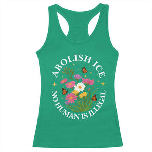 Abolish Ice No Human Is Illegal Racerback Tank Top Immigration Rights Protest TS11 Irish Green Print Your Wear