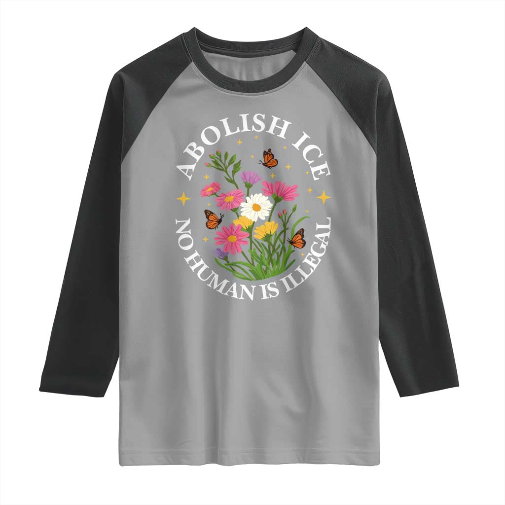 Abolish Ice No Human Is Illegal Raglan Shirt Immigration Rights Protest TS11 Sport Gray Black Print Your Wear