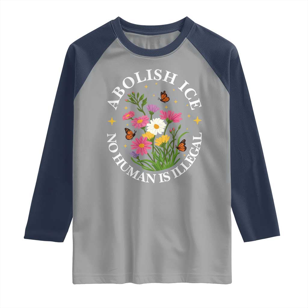 Abolish Ice No Human Is Illegal Raglan Shirt Immigration Rights Protest TS11 Sport Gray Navy Print Your Wear
