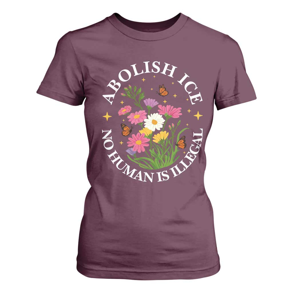 Abolish Ice No Human Is Illegal T Shirt For Women Immigration Rights Protest TS11 Maroon Print Your Wear
