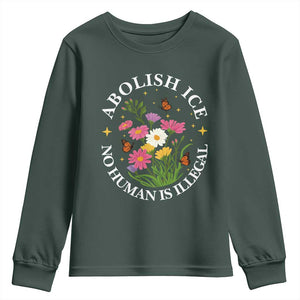 Abolish Ice No Human Is Illegal Youth Sweatshirt Immigration Rights Protest TS11 Dark Forest Green Print Your Wear