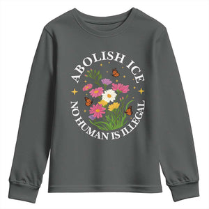 Abolish Ice No Human Is Illegal Youth Sweatshirt Immigration Rights Protest TS11 Dark Heather Print Your Wear
