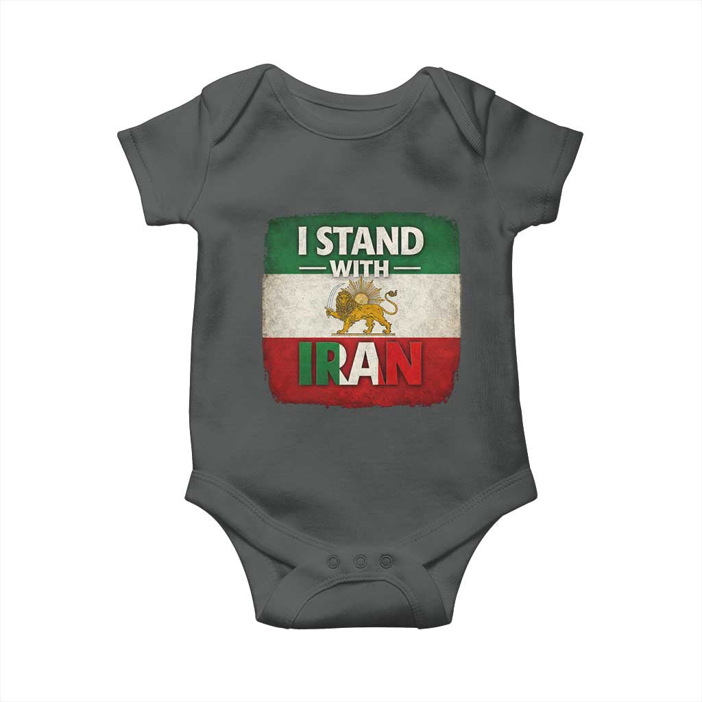 I Stand With Iran Baby Onesie Free Iran Support Persian Lion Flag TS11 Dark Heather Print Your Wear