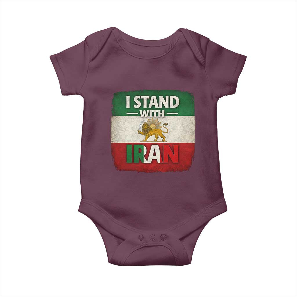 I Stand With Iran Baby Onesie Free Iran Support Persian Lion Flag TS11 Maroon Print Your Wear