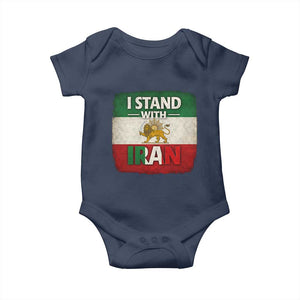 I Stand With Iran Baby Onesie Free Iran Support Persian Lion Flag TS11 Navy Print Your Wear