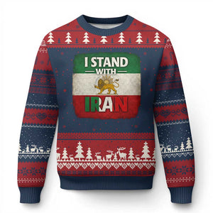 I Stand With Iran Ugly Christmas Sweater Free Iran Support Persian Lion Flag TS11 Navy Red Print Your Wear