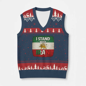 I Stand With Iran V-Neck Knit Sweater Vest Free Iran Support Persian Lion Flag TS11 Navy Red Print Your Wear