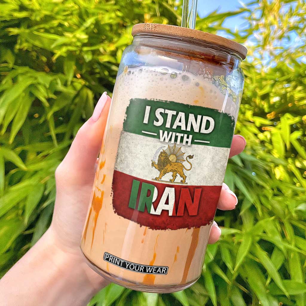 I Stand With Iran Glass Can Free Iran Support Persian Lion Flag TS11 Black Print Your Wear